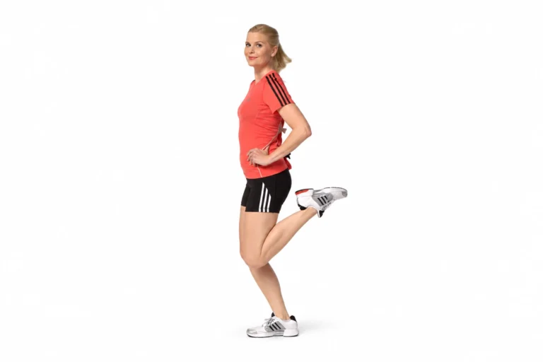 Buttocks Kicks: One heel lifted toward the buttocks; keep the knee pointing down.