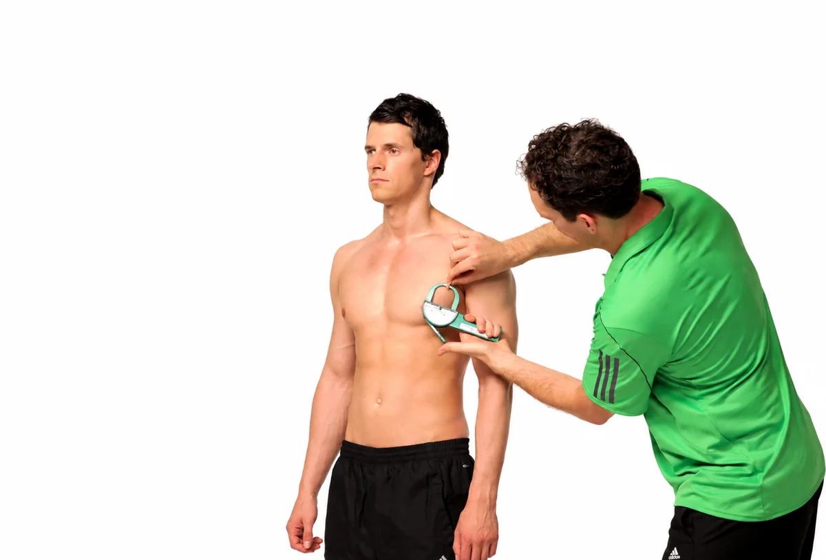 male chest skinfold site reference; left side shown