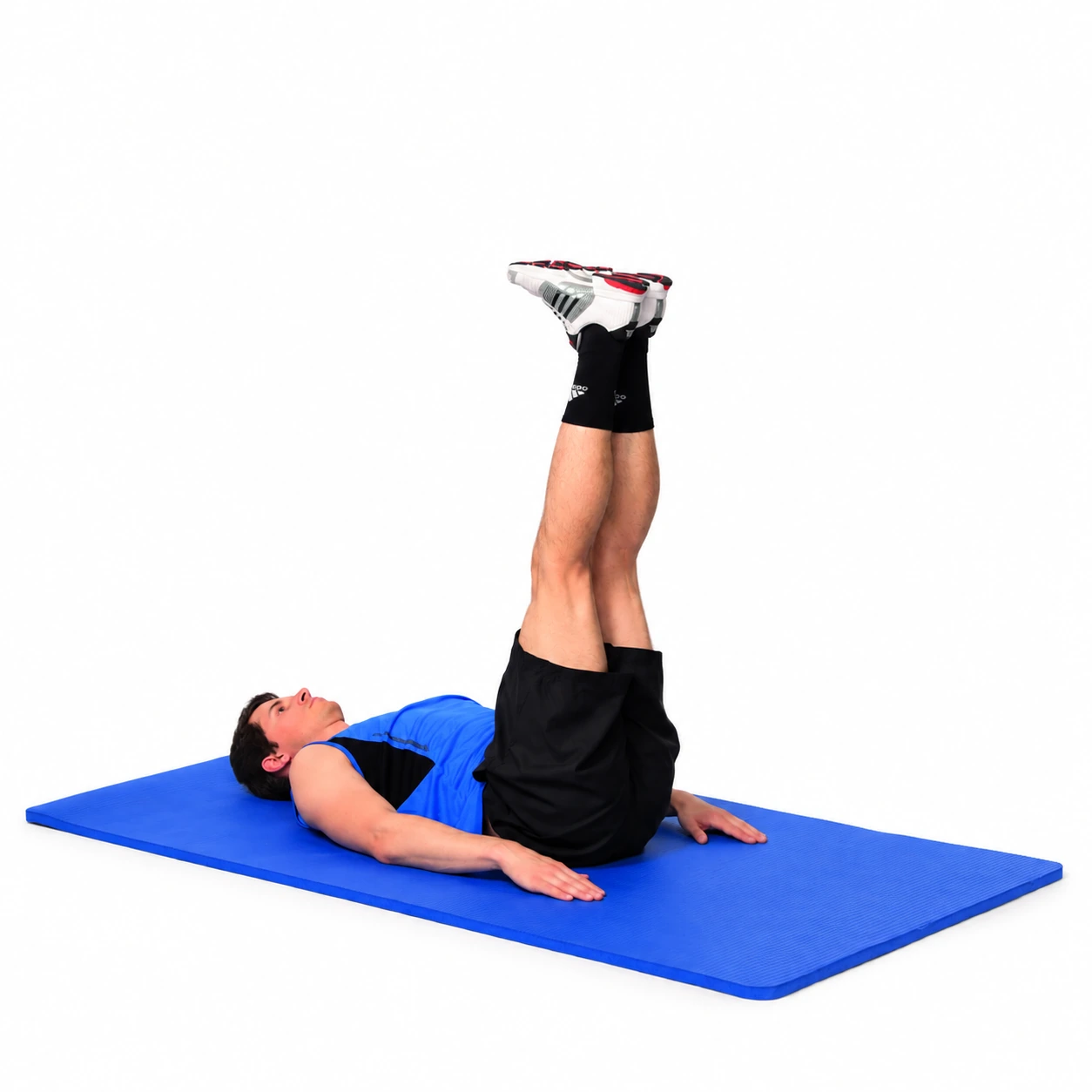 Supine Hip Lift: legs vertical before the pelvic lift.