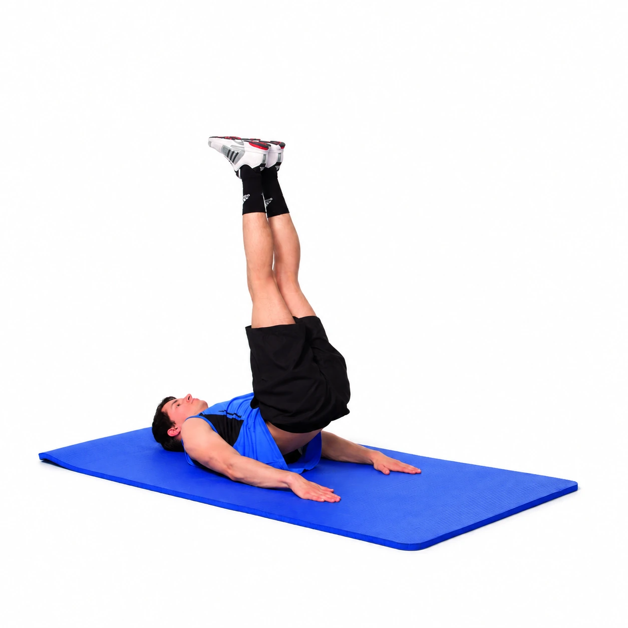Supine Hip Lift: pelvis raised with legs directed upward.