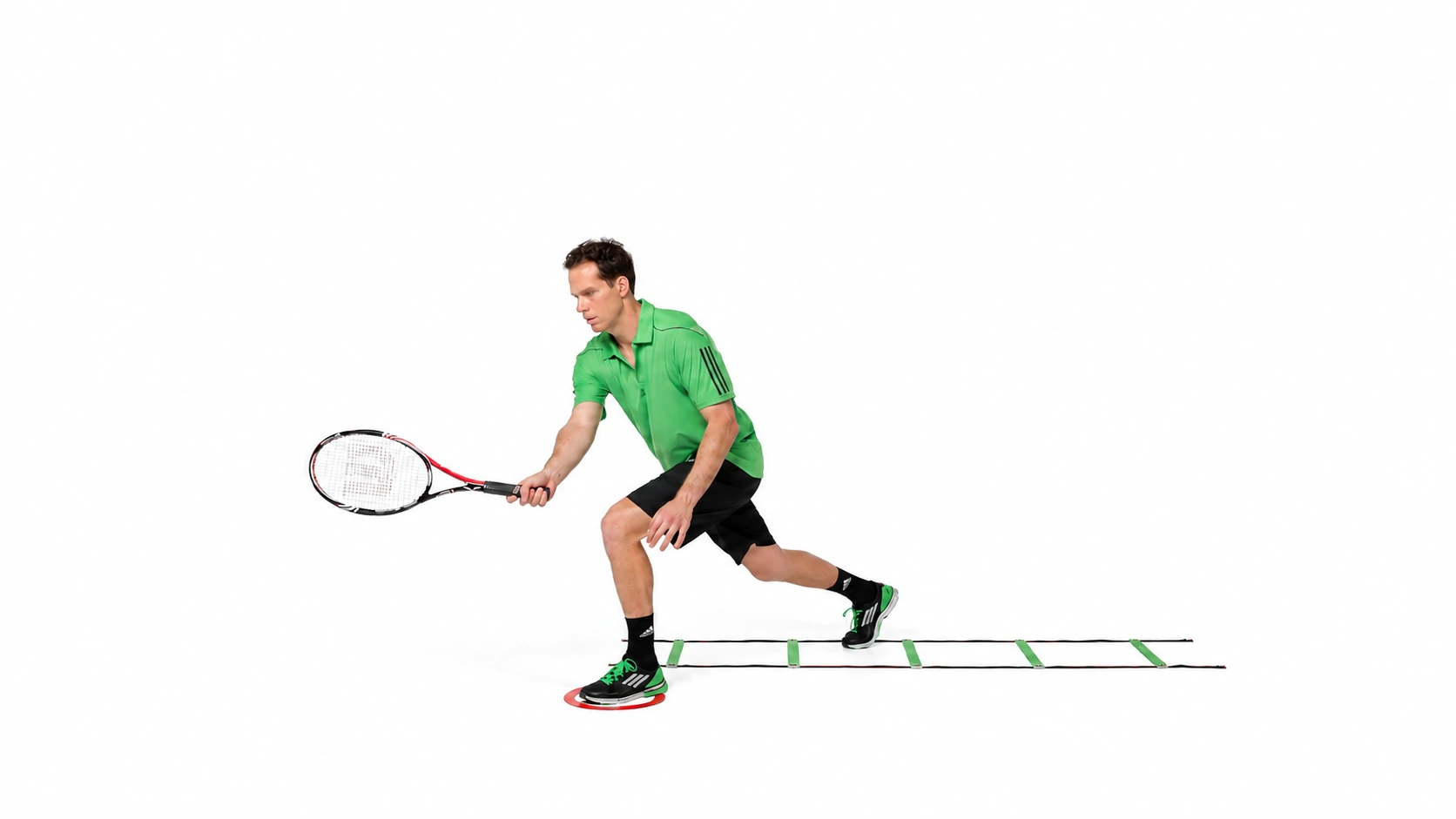 Diagonal lunge with a simulated forehand volley.