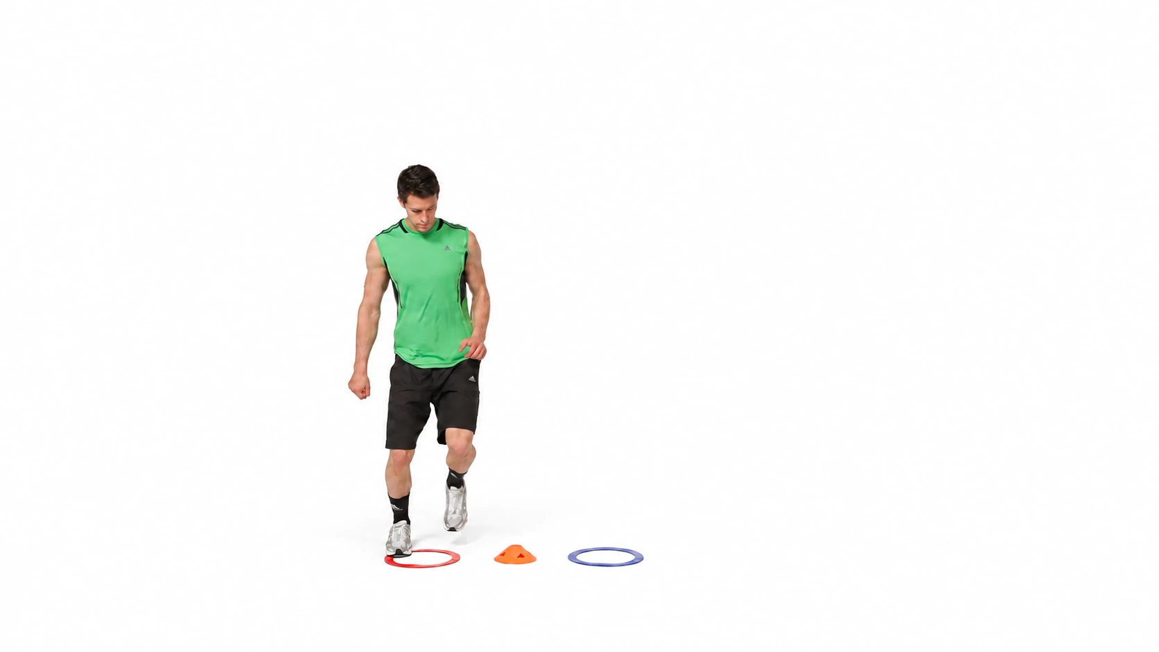 Same right foot lands in the opposite ring after the crossing.