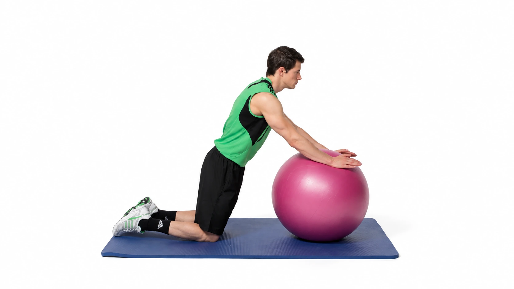 6.114 reference: kneeling start with hands on top of the physio ball