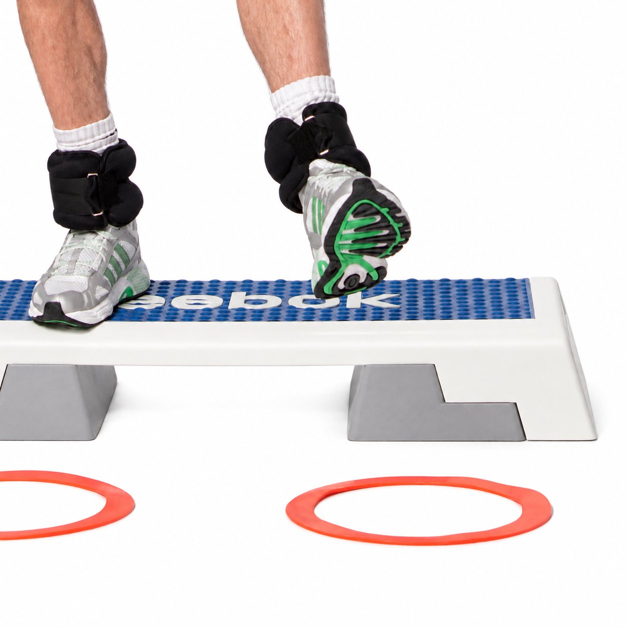 Ankle-weight and leading-foot detail.
