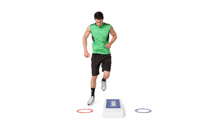 7.197 Single-Leg Lateral Box Jump Rebounds III — downward-gaze variation.