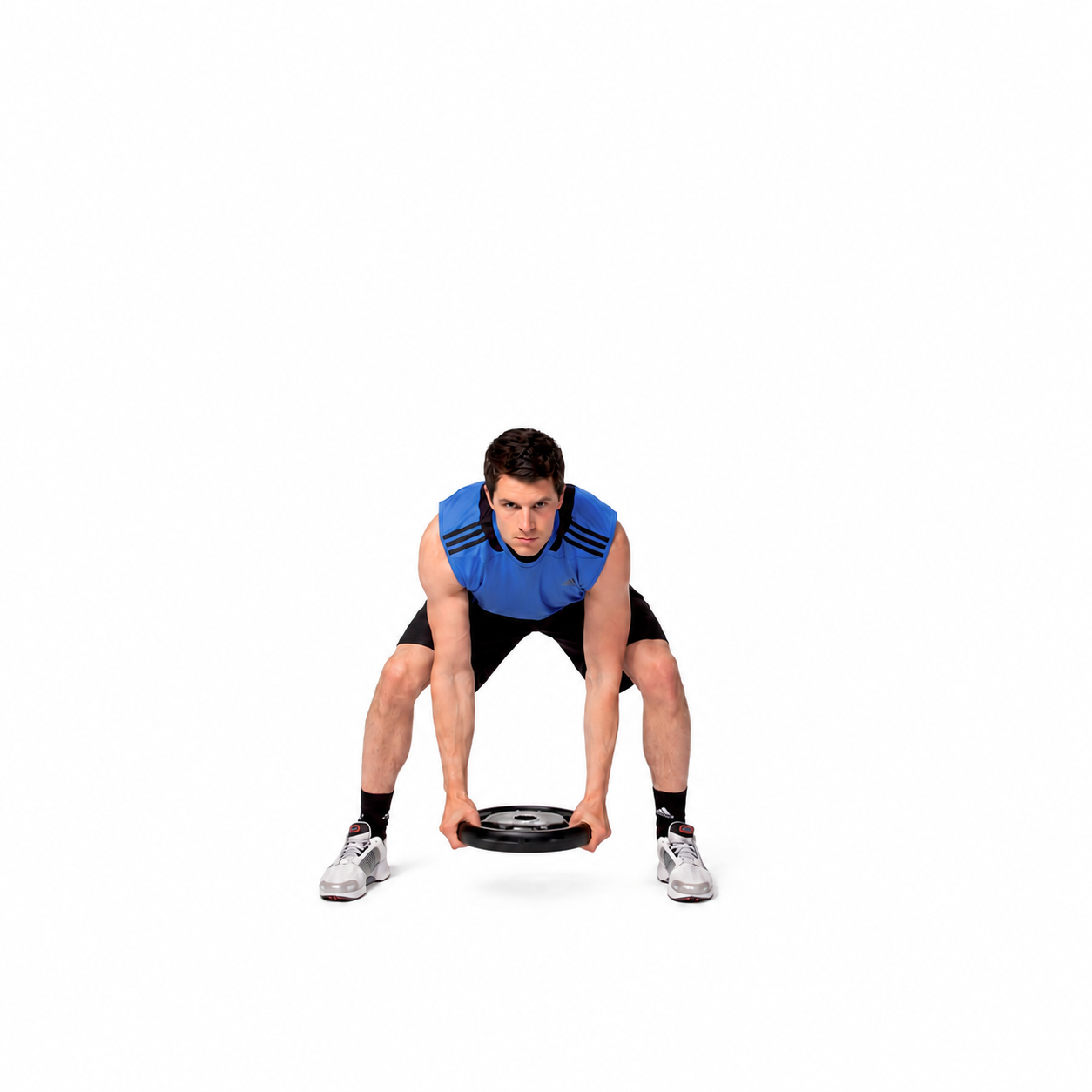 Plate Jacks: Wide squat: plate lowered between the legs.