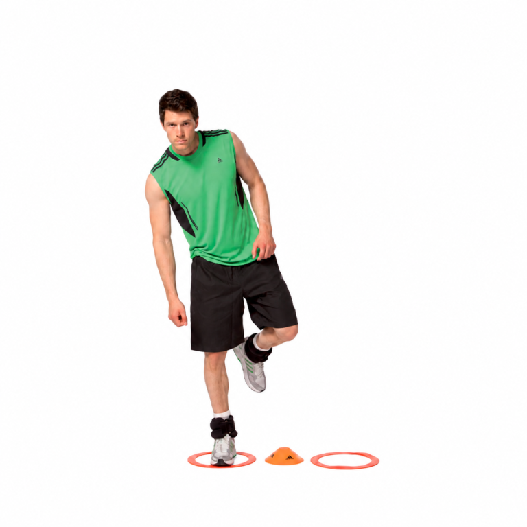 Right-foot contact in the ring on the left of the cone.