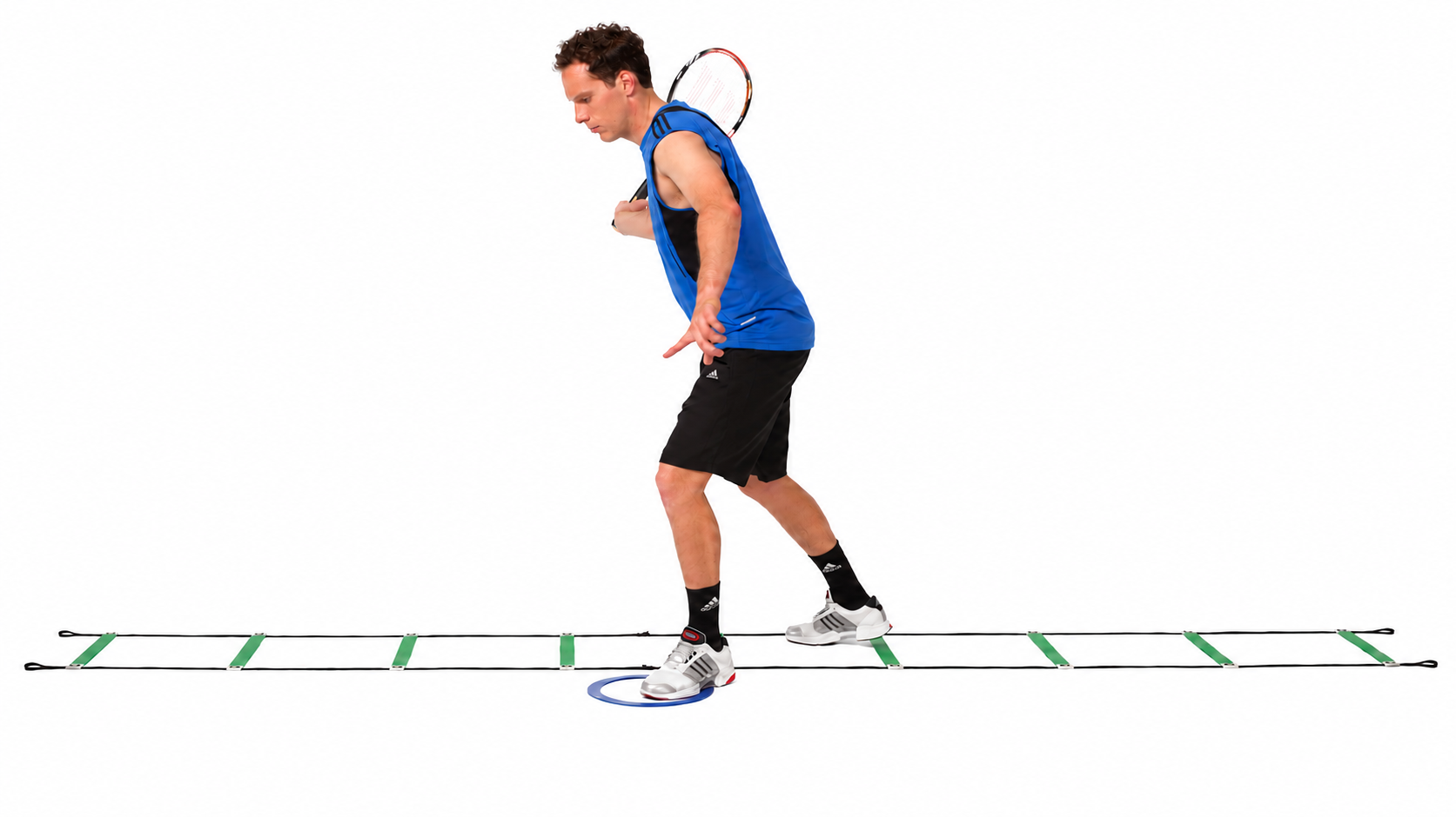 Inside-Out Fast Feet: Simulated forehand finish at the ring.