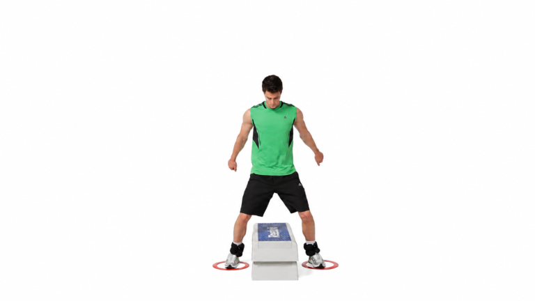 Bilateral ground contact: one foot in each ring beside the box.