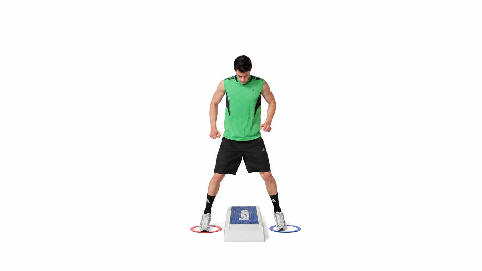 Low-Level Abductor Box Jump Rebounds: Bilateral ground contact: one foot in each ring, straddling the box.